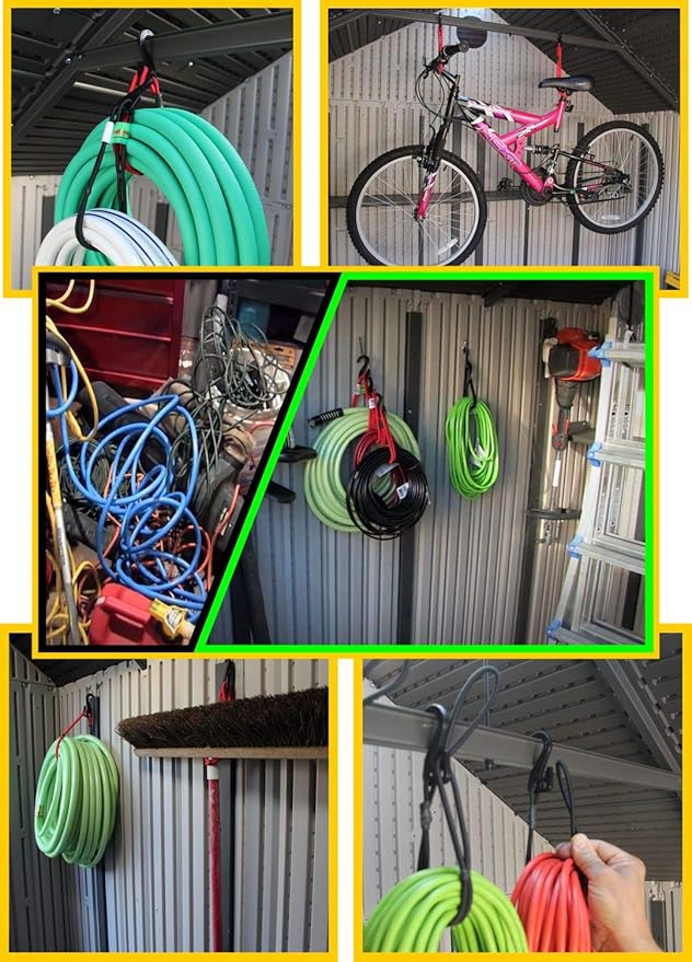 Hook & Hang Bungee Cords - Storage & Organization Cords - Hang Hoses, Cords, Ladders, Bikes, Tools & More. an Incredible Organizer! (3 PK , Red)