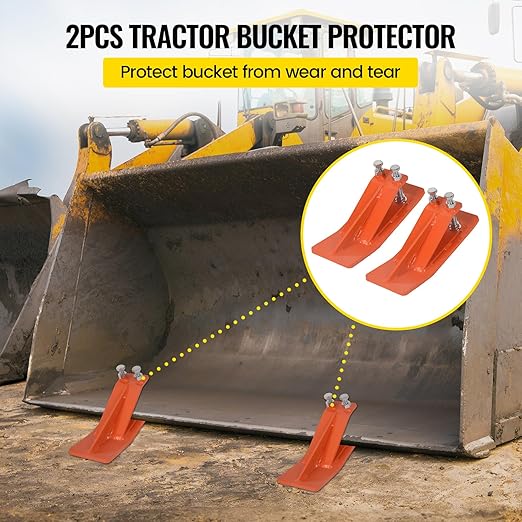 2Pcs Tractor Bucket Protector, Skid Edge Guard - Double Lock Nuts & Bolts, 4.5" Width Orange Steel Plate, Universal Fit for 60" to 72" Loaders, for Snow Removal, Gravel, Leaves Spreading