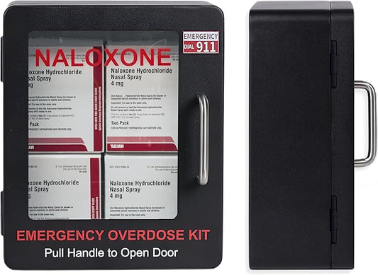 Naloxone Overdose Emergency Kit Cabinet - Does Not Include Alarm or Lock | Designed for Wall Mount & Public Access (Metal, Black - No Alarm)