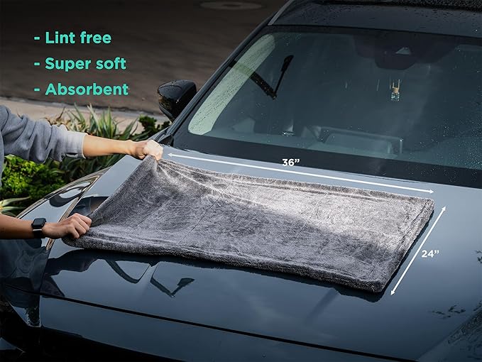 Pittstop Drying Microfiber Towel Large 24x35 Inch 1400 GSM, Edgeless Scratch-Free, Twisted Loop, Super Absorbent, Professional Grade Material, Heavy-Duty, Soft Durable, Car Drying Towel,