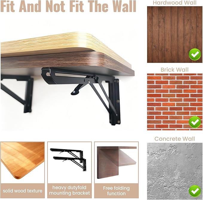 Wall Mounted Folding Table –Great for Garage wall desk ,Laundry Room wall table ,Home Wall Mounted Folding Workbench & Suitable for Solid Wall Holds Up to 100 LBS , Space-Saving – (15.7" x 31.5")