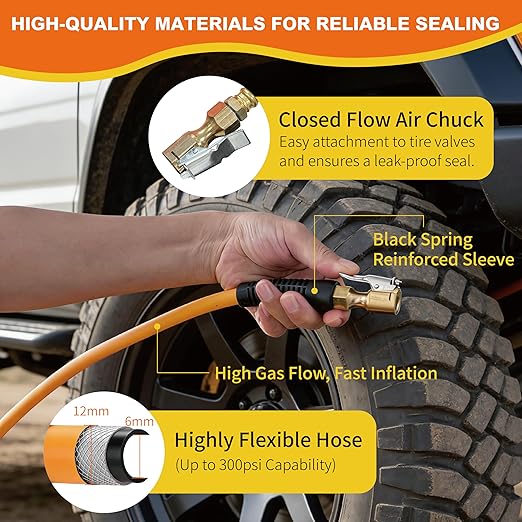 Outran 4 Tire Inflation Deflation System Up to 200" Wheelbase,High Flow 4 Tire Inflator for Truck, Car, Trailers & Motorcycles with Digital Tire Pressure Gauge and Closed Flow Air Chuck