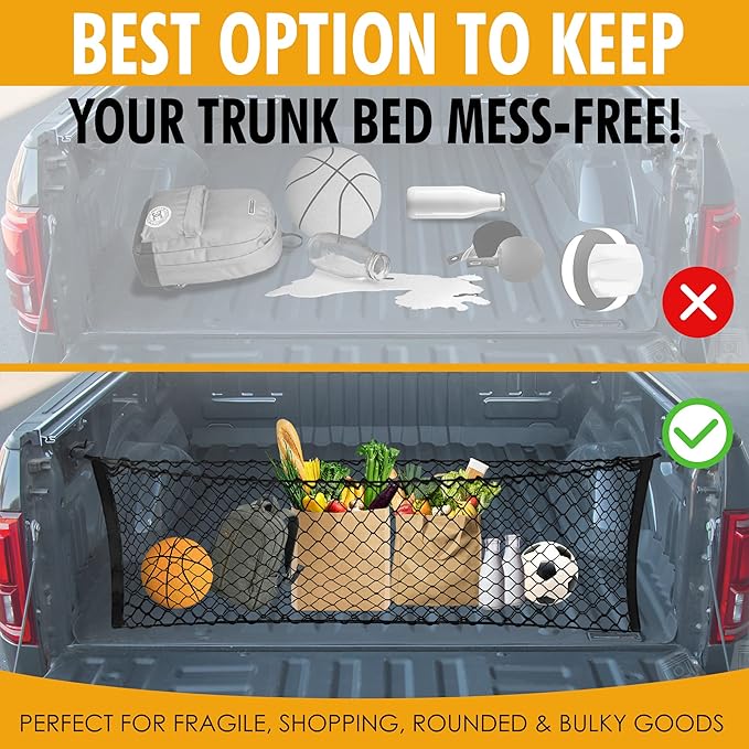 Envelope Style Trunk Mesh Cargo Net for Ford F150 2015-2025 Car Accessories - Premium Trunk Organizers and Storage - Cargo Bed for Pickup Truck