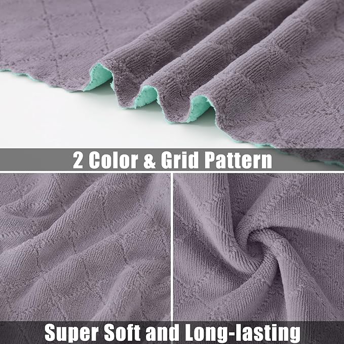 Mordimy 18 Pack Kitchen Cloths Dish Towels (10" x 10", Grey & Green), Super Soft and Absorbent Dish Cloths, Coral Velvet Microfiber Cleaning Cloth, Nonstick Oil Fast Dry Dishcloths