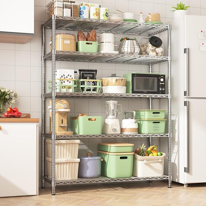 45" W x 20" D x 72" H Heavy Duty Wire Shelving Unit, 5-Tier Utility Storage Rack 2000 lbs Capacity, Adjustable Garage Shelves for Kitchen Garage Pantry, Easy Assembly