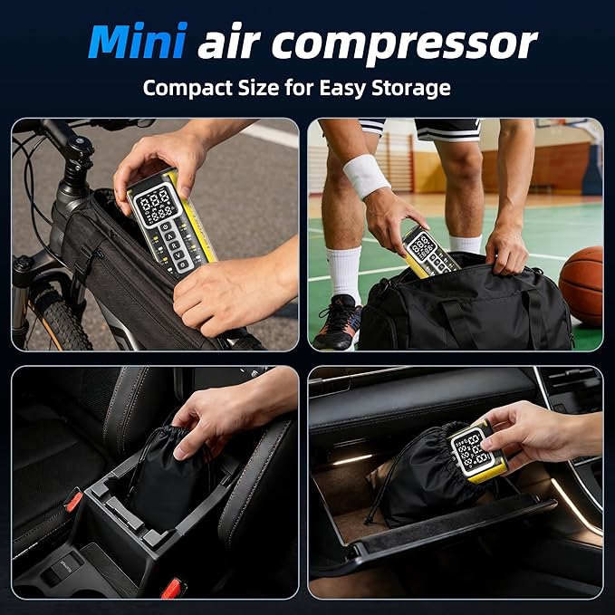 Tire Inflator, 150 PSI, 9000mAh Battery Air Compressor, Car Tire Pump, Air Pump for Car Tires, Bike Inflator, Car Accessories for Cars, Motorcycles & Bicycles