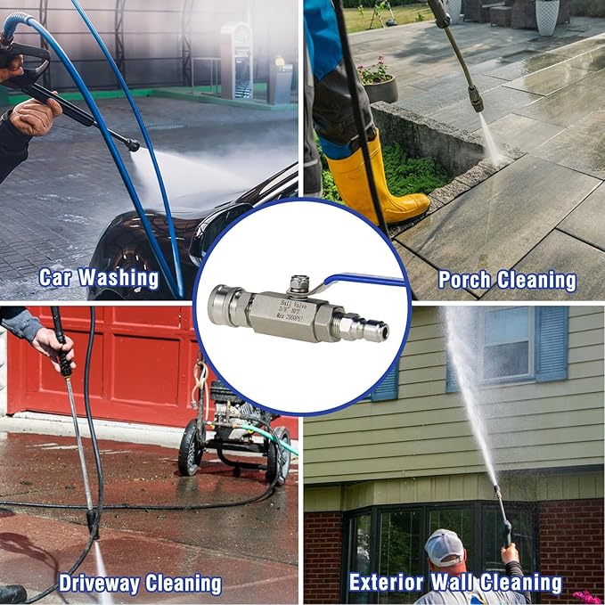 Pressure Washer Ball Valve Kit, NPT 3/8 Stainless Steel High Pressure Shut off Valve with Long Hand and 3/8" Quick Connect for Switching Power Washer Hose/Gun, Foam Cannon, Wand, 2000PSI
