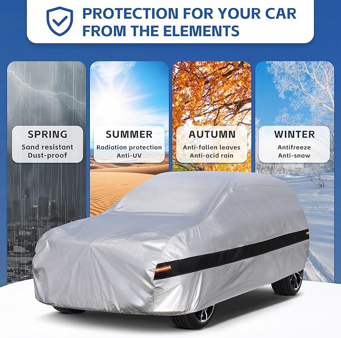 10 Layers SUV Car Cover Custom Fit for Chevrolet Chevy Suburban (1973-2024) Waterproof All Weather for Automobiles, Outdoor Full Cover Rain Sun UV Protection.Silver