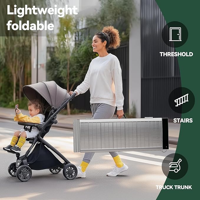 4 Feet Portable Wheelchair Ramp, Lightweight Aluminum Folding Handicap Ramp with Handle, Non-Slip Door Threshold Wheelchair Ramps for Home, Wheel Chair Ramp for Home Steps, Stairs, Doorways