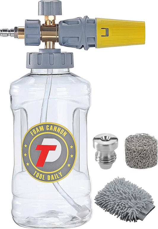 Tool Daily Foam Cannon, Adjustable Foam Blaster, Snow Foam Lance with M22 and 1/4 Inch Quick Connect, Additional Orifice Nozzle 1.1mm, 1.5 Liter