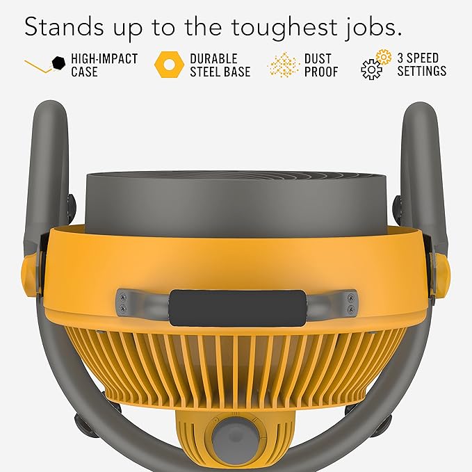 Vornado 293 Large Heavy Duty Shop Fan, 3 Speed Electric Fan, High Impact Casing, IP54-Rated Motor, Whole Room Air Circulator, Pivoting Head, Carry Handle, 16” Floor Fan for Bedroom and Garage, Yellow