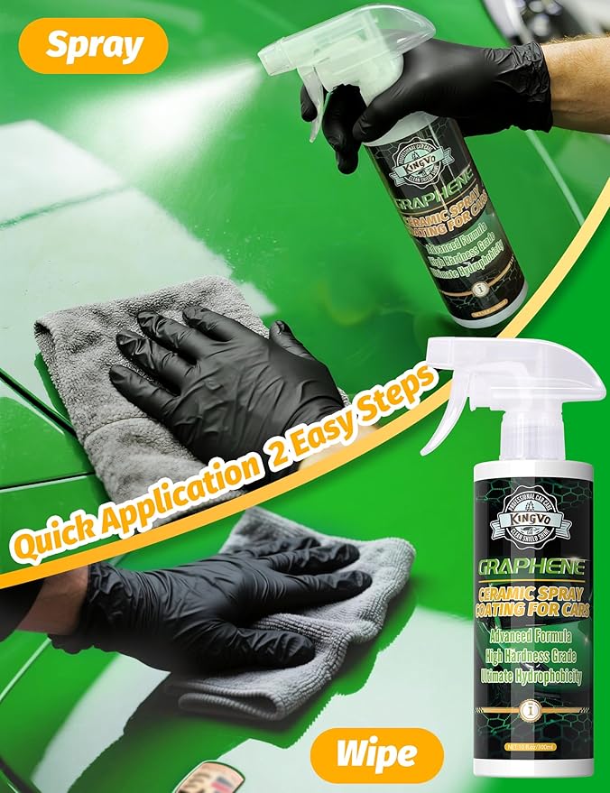 Kingvo Ceramic Spray Coating for Cars, Ceramic Coating Wax Spray,Clear Coat for Car Graphene-Shine Extremely Hydrophobic Automotive Care Polishing Kit,10 OZ
