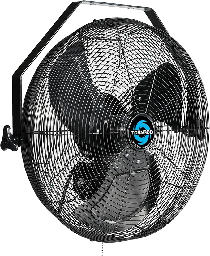 Tornado 18 Inch Outdoor Rated IPX4 Water-Resistant High Velocity Metal Industrial Wall Mounted Fan For Commercial, Industrial, Residential Use 3 Speed 4150 CFM 6.6 FT Cord UL Safety Listed