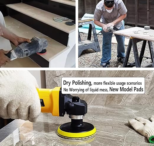 4 Inch Dry Diamond Polishing Pads, 11PCS Wet/Dry Granite Stone Buffing Pad Kit for Marble Concrete Quartz Tiles - High Temperature Resistance Sand Pad for Drill Grinder Polisher