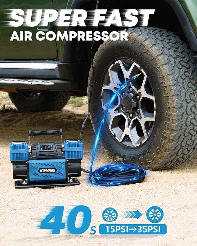 Kohree 12V Dual Cylinder Air Compressor with Digital Display Panel, Heavy Duty 12.35CFM Fast Tire Inflator Tire Pump for Offroad Truck RV 4x4 Vehicle, Max 150 PSI