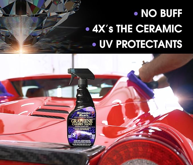 22oz Graphene Ceramic Coating Detail Spray Wax - Milwaukee Muscle - The Best Protection Against Scratches, Swirls, Paint Chips, No Buff, 6 month Protection, Insane Shine, & Stronger than Car Wax