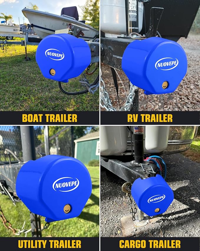 Heavy Duty Anti Theft Trailer Lock, Universal Fit 1-7/8", 2" and 2-5/16" Couplers, Reinforced Solid Steel Tow Lock for Trailer Tongue, Hitch Lock for RV, Cargo, Boat, Camper, Utility (Blue)