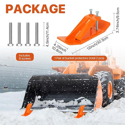 Tractor Bucket Protector, 2Pcs Ski Edge Protector, Turf Tamer Skid Protector with Double Lock Nuts and Bolts, Heavy Duty Steel Bucket Attachment for Snow Leaves Removal (2Pack - Orange)