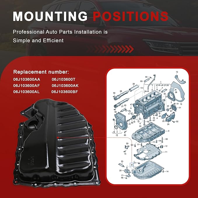 06J103600AF 06J103600BF Lower Engine Oil Pan Sump with Drain Plug Compatible with VW Jetta Passat Tiguan Eos CC Beetle Arteon Golf Audi A3 S3 Q3 TT Skoda Seat 1.8L 2.0L