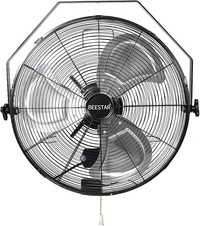 BEESTAR 18 inch High Velocity Wall Mount Fan,Industrial Fan with 3 Speed Commercial Ventilation,Easy Operation and 270 Degree Tilting,Metal Fan for Warehouse,Greenhouse, Workshop and Basement