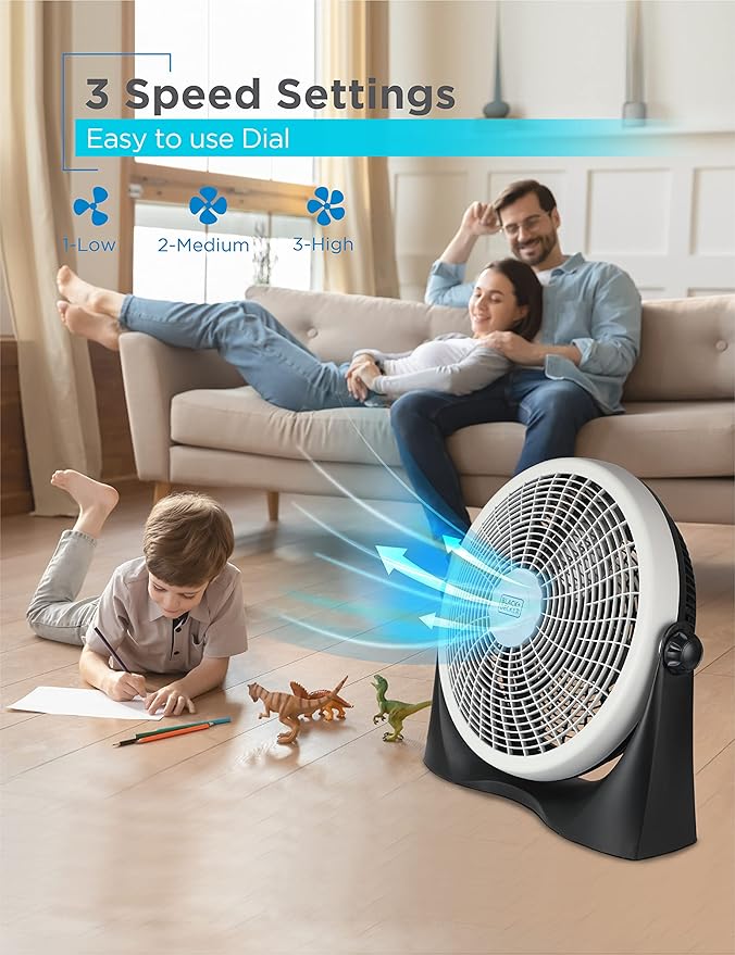 BLACK+DECKER High Velocity Floor Fan, 15.6" Diameter Freestanding Fan, 5 Plastic Blades, 3-Speeds, 90-Degree Tilt Adjustment, For Use In Bedroom, Home or Office, 5.5 lbs., Gray/Black, BFF16B