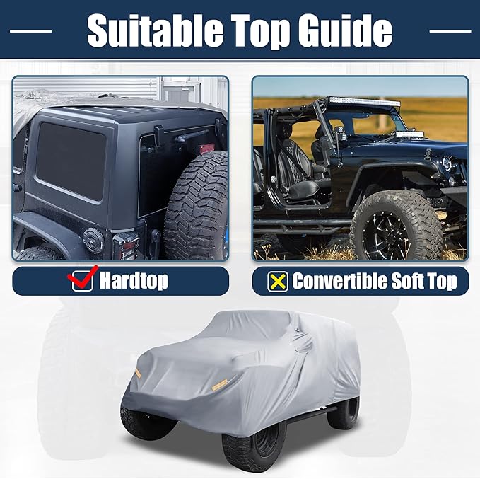 X AUTOHAUX SUV Car Cover Fit for Jeep Wrangler JK JL 2 Door 2007-2021 Outdoor Waterproof Sun Rain Dust Wind Snow Protection 210D Oxford Gray