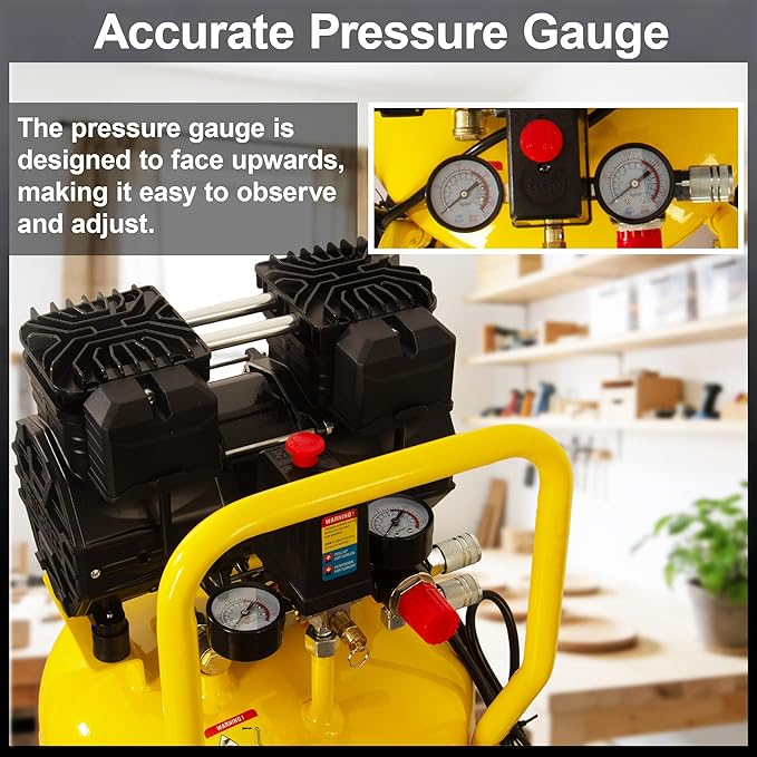 15-Gallon Air Compressor,2HP,Vertical Tank, 4.5CFM@90PSI,Quiet 66dB Twin Cylinder, Oil-Free, for Inflation, Nail Guns,Auto Repair, Painting, Woodworking and Home Use(Maximum Pressure 125 PSI)