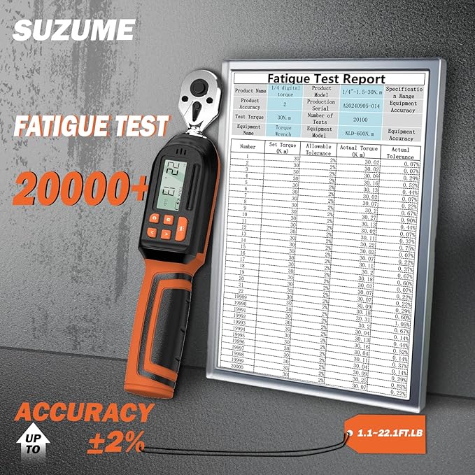SUZUME 1/4 Torque Wrench Digital (1.1-22.2 Ft.Lb/ 1.5-30 N.m) Data Storage Digital Torque Wrench 1/4 Drive with Buzzer and LED Flash ±2% High Accuracy Digital Torque Wrenches for Bicycle