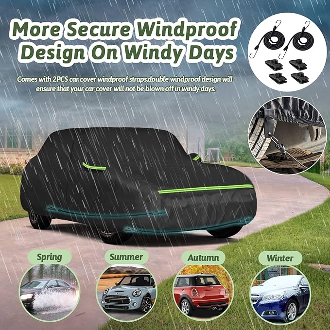 Car Covers for 2002-2025 Mini Cooper/Cooper S/Hardtop/Convertible 2-Door, 210T Waterproof All Weather Cooper Full Car Cover Outdoor Custom-fit Cotton Lining Windproof Cover with Door Zipper(Black)