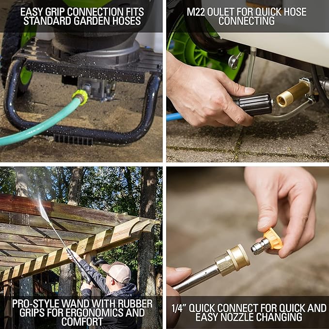 Greenworks 2300 PSI TruBrushless (2.3 GPM) Electric Pressure Washer, 25’ Hose, Quick Connect Wand, 15, 24, 40 Degree Soap and Turbo Nozzle