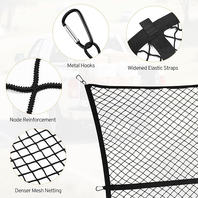 Cargo Net for Pickup Truck Bed for Honda Ridgeline 2000-2025 2026 Accessories Mesh Organizer Stretchable 4'x4' to 7'x7' Netting Highly Elastic