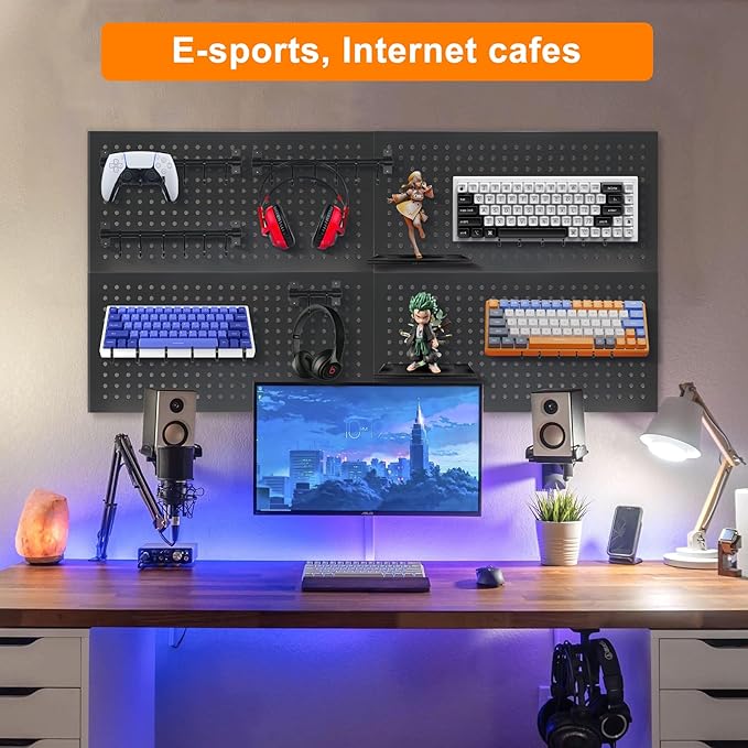 4 Pack Metal Pegboard Panels 24" x 12" Black Heavy Duty Steel Pegboard Wall Organizer, Garage Utility Tools Pegboard Storage System for Workbench, Shop, Shed Modular Peg Board Organizer Board Kit
