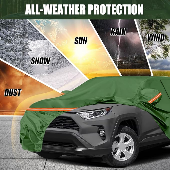 Waterproof Car Covers Replace for 2013-2025 Toyota RAV4, Multilayer Heavy Duty with Cotton Liner All Weather Custom-fit Car Cover with Zipper Door, Windproof Bands for Snow Rain Dust Protection