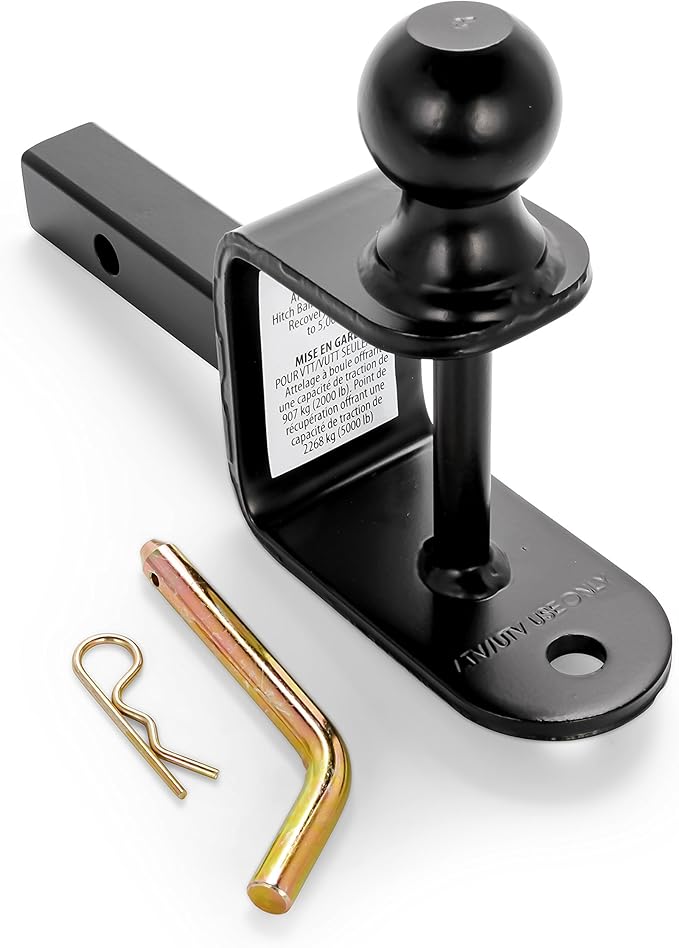 Black Boar UTV ATV Multi-Hitch - Features 2” Hitch Ball, 1-1/4” Shank - 6” (L) Shank - Hitch Ball has 2” Rise & Rated for 2,000lbs - Use w/Utility Trailers, Tow Straps & Other ATV Accessories (66024)