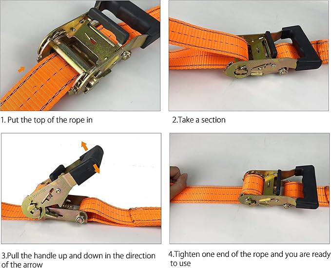 HFS(R) 4PC 1-1/2" x 15 ft Heavy Duty Ratchet Cargo Tie Down Straps 3000lbs Dual J-Hooks Orange