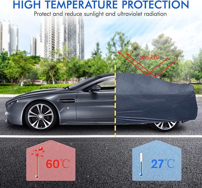 Car Cover Waterproof All Weather for Automobiles, 6 Layers Outdoor Full Exterior Cover Rain Sun UV Snowproof Protection with Zipper Cotton, Mirror Pocket for Sedan (196-210 inch)