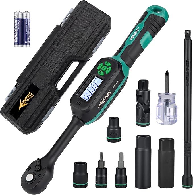 AEROFORCE 9PCS Magnetic Spark Plug Socket Set with a 3/8" Drive Digital Torque Wrench (6.8-135Nm), Includes 12-Point 14mm & 16mm Spark Plug Sockets for cars, motorcycles, lawnmowers