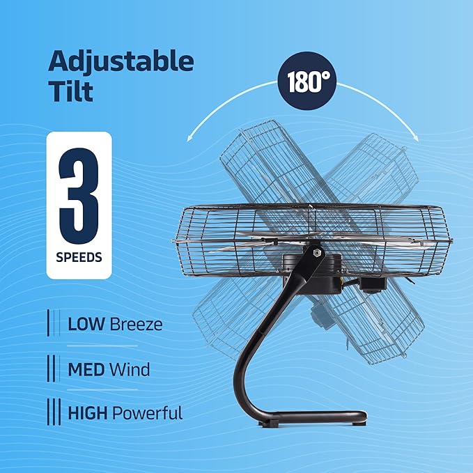 NEXAIR 3-Speed 12 In High-Velocity Heavy Duty Metal Industrial Floor Fan, 1650 CFM Powerful cooling fan for office, Commercial, Residential, and Greenhouse Use, with 180° Adjustable Vertical Tilt