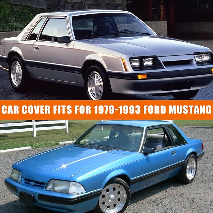 Waterproof Car Covers Replace for 1979-1993 Ford Mustang, 6 Layers All Weather Car Cover with Zipper Door & Windproof Bands for Snow Rain Dust Hail Protection