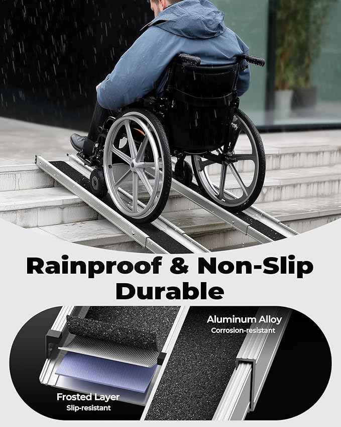 Adjustable Wheelchair Ramp 4FT Telescoping Portable Wheelchair Ramps for Steps Ramps for Wheelchair for Home with Storage Bag Aluminum Non-Skid Ramps