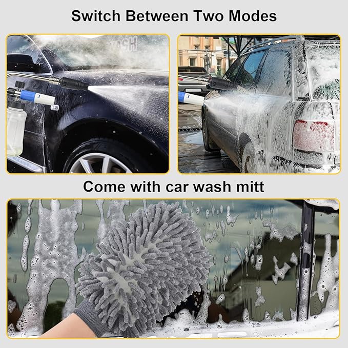 Foam Cannon Dual Connector Accessory, Double Tip Attachment 1/4" Quick Connect Dual Lance Pressure Washer Extension Wand with 360° Adjustable Washer Sprayer Nozzle & Car Wash Mitt for Foam Soap Cannon