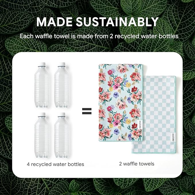 RECYCO Waffle Kitchen Towel Set of 2 - Quick Dry Microfiber Sustainable Dish Towels - Absorbent Reusable Cleaning Tea Towels - Lightweight Hand Towels,16”x 28”, Cuckoo Checker