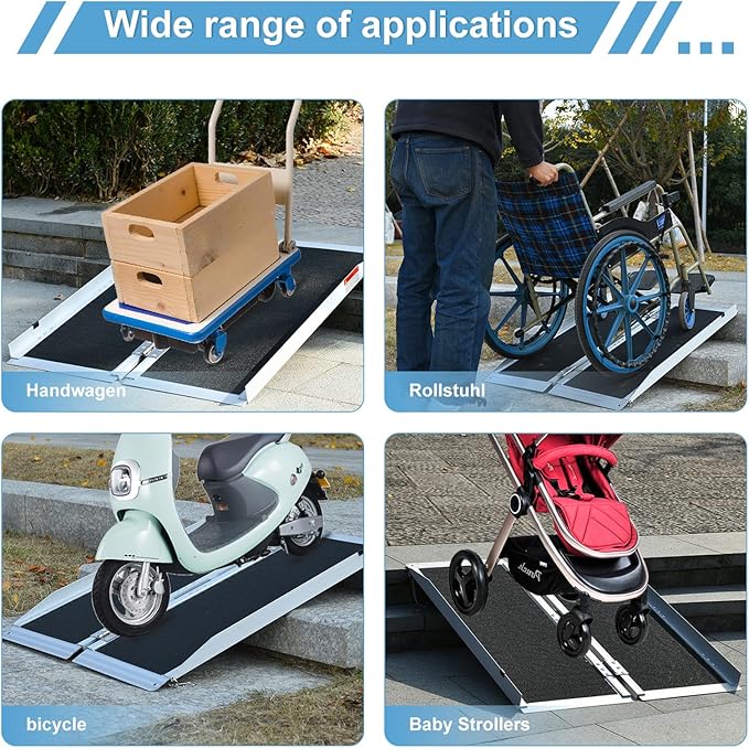 Portable Wheelchair Ramp 3FT,No-Slip Aluminum Folding Handicap Ramp 800 lbs Load Capacaity,Wheel Chair ramp for Home Steps,Stairs,car