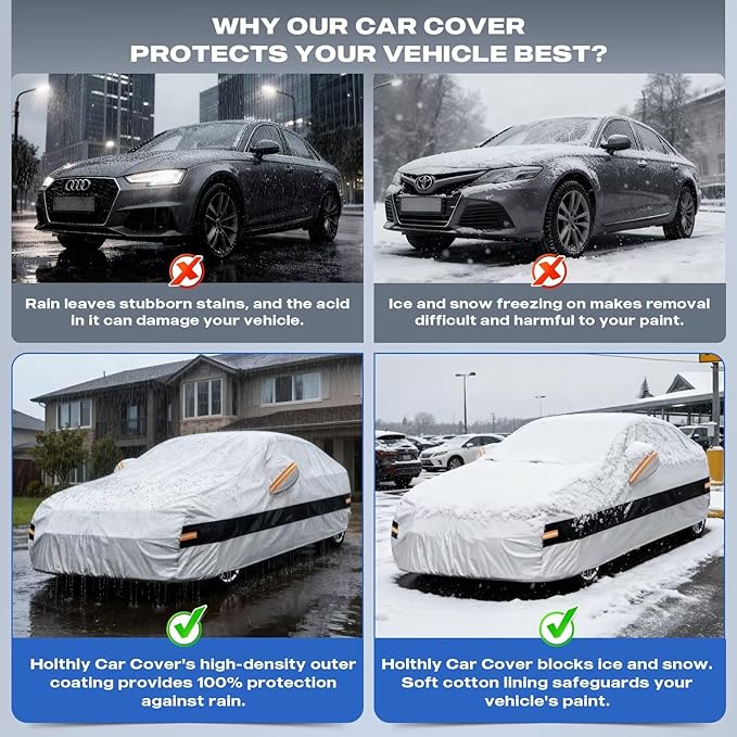 10 Layers Car Cover Custom Fit for Chevrolet Chevy Malibu (2012-2026), Waterproof All Weather for Automobiles, Outdoor Full Cover Sun Dust Rain Protection with Cotton. Silver