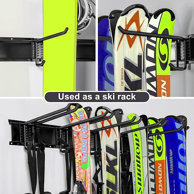 TORACK Garage Storage Organizer Systems, Wall Mount Overhead shelving, 48 inch Heavy Duty Steel Tool Racks, 6-Pack 12'' Double Hooks, 48 inch by 7 inch Floating Shelves, up to 1200Ibs
