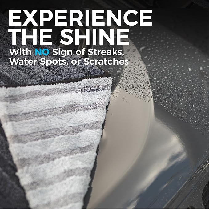 The Rag Company Gauntlet Car Drying Towel - 70/30 Korean Microfiber, Dries Faster Without Scratching, 900gsm, 30x36 inches, Ice Grey/Grey, Pack of 2