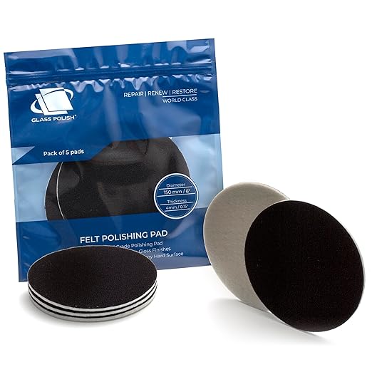 Glass Polish 6 inch (150mm) Pack of 5 Felt Polishing Pads for Polishing Glass, Plastic, Metal and Marble