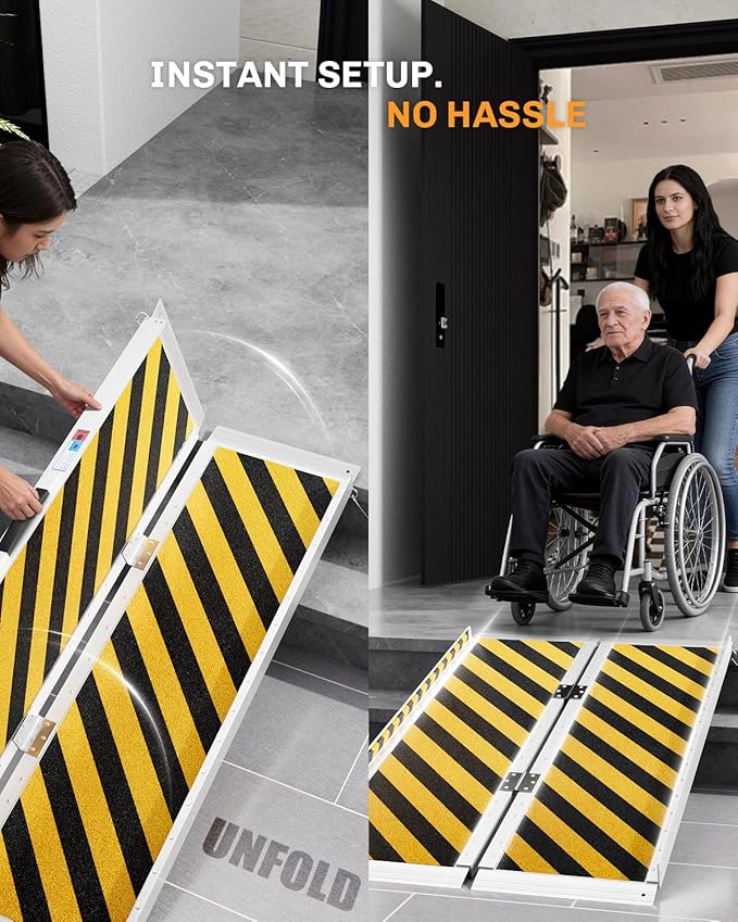 Portable Wheelchair Ramp 4 FT, Aluminum Folding Ramps for Wheelchairs for Home with Handle & Non-Skid Surface, 802 lbs Threshold Ramps for Doorways Steps Stairs Entry Cars Use