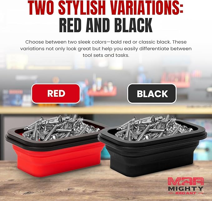 Magnetic Parts Tray Set 3-Pack - Collapsible Silicone Magnetic Tray with Strong Base - Multi-Size (Red)