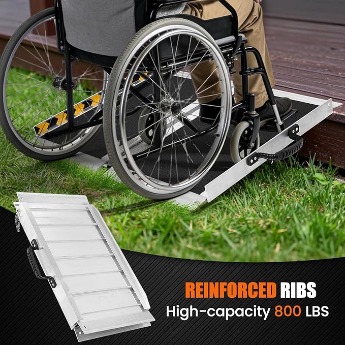 3FT Aluminum Folding Wheelchair Ramp - Heavy Duty 800 lbs Capacity, Portable Ramp for Cars, Stairs, Doorways, Scooters & Home Steps with Non-Slip Surface